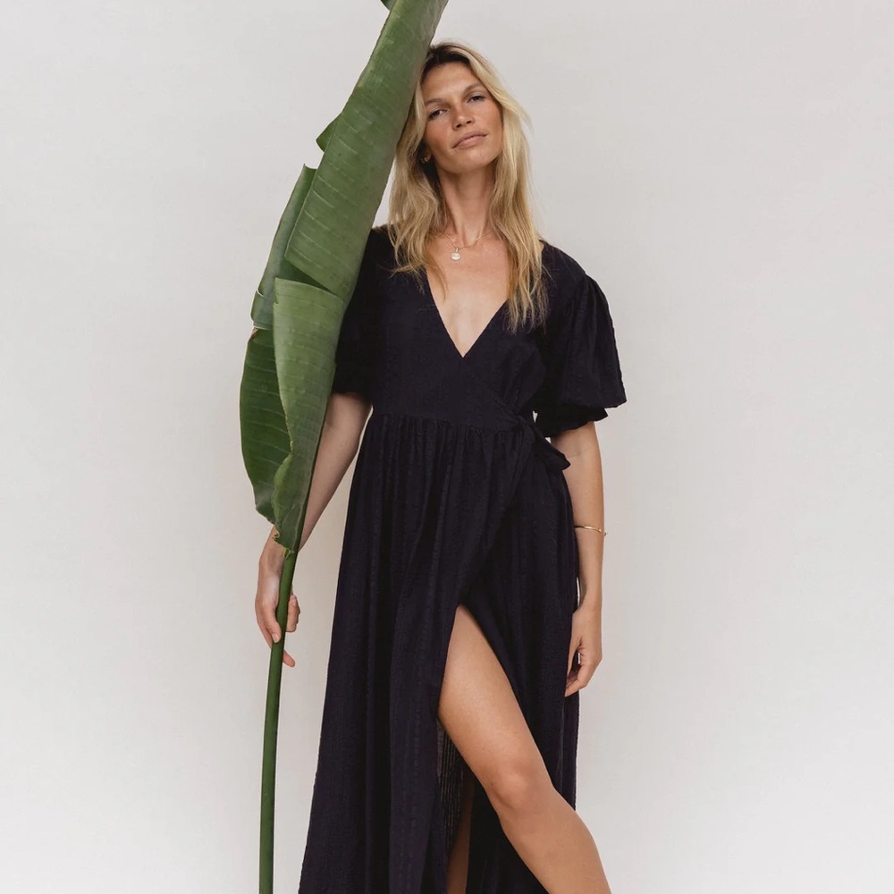 Black Cotton Wrap Dress